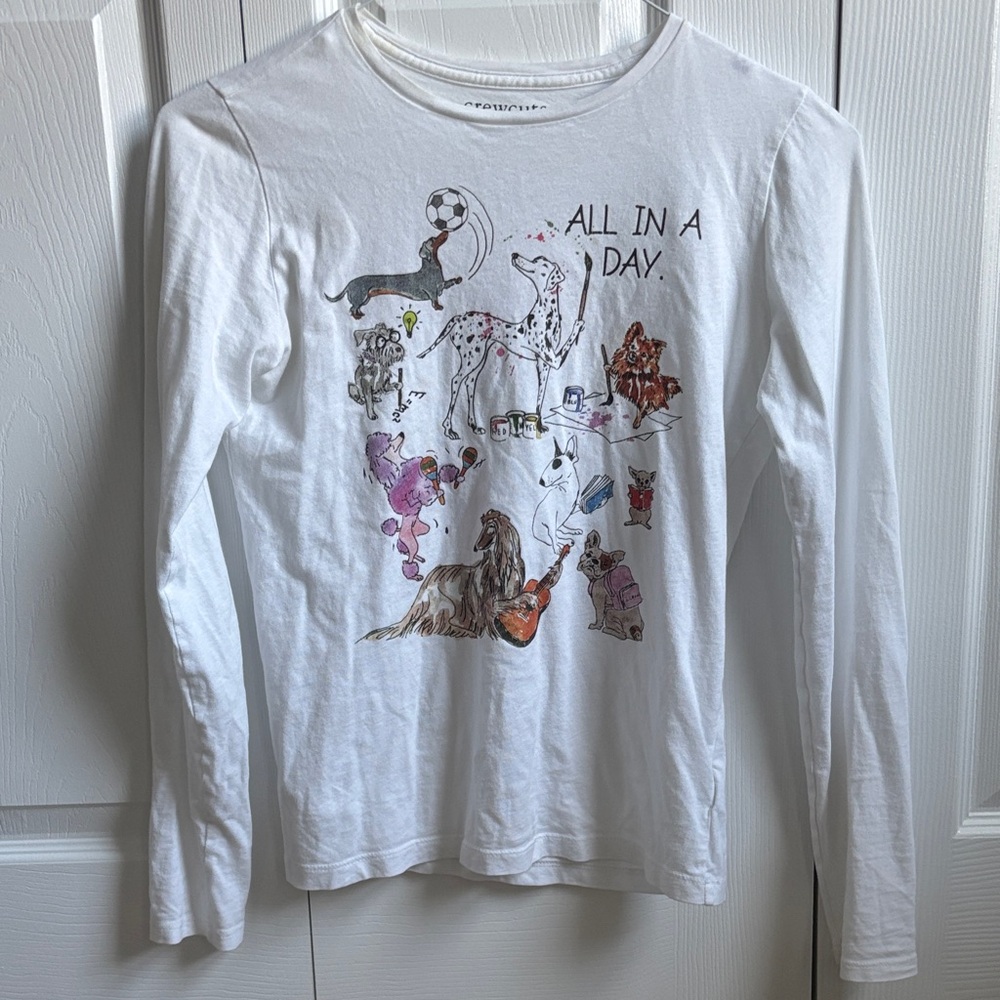 Crewcuts White Long-Sleeve Tee with Multicolor Dog Graphics